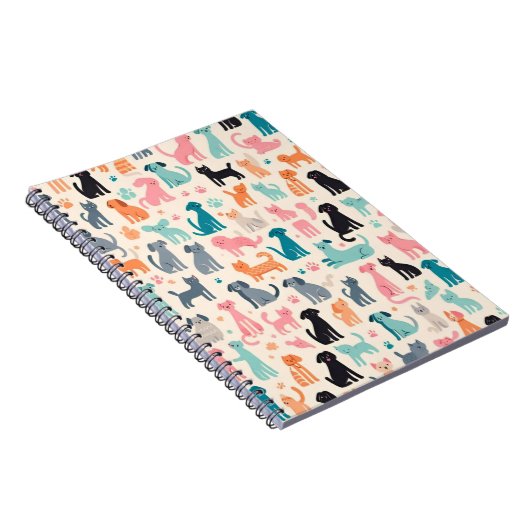 かわいい動物のデザイン継ぎ目のない犬と猫のパターン ノートブック (右側)
