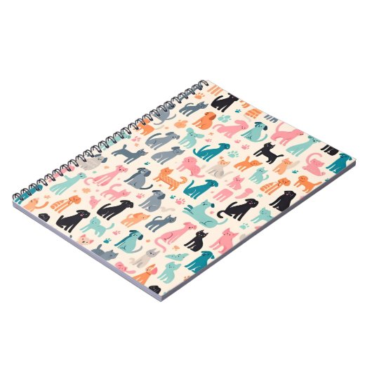 かわいい動物のデザイン継ぎ目のない犬と猫のパターン ノートブック (左側)