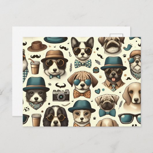 かわいい動物のデザイン継ぎ目のない犬と猫のパターン ポストカード (正面/裏面)