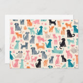 かわいい動物のデザイン継ぎ目のない犬と猫のパターン 招待状 (正面/裏面)