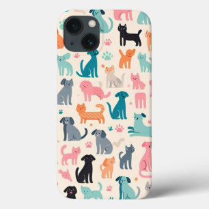 かわいい動物のデザイン継ぎ目のない犬と猫のパターン iPhone 13ケース