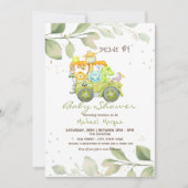 かわいい動物のトラックが赤ちゃんシャワーでドライブ 招待状 (正面)