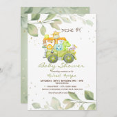 かわいい動物のトラックが赤ちゃんシャワーでドライブ 招待状 (正面/裏面)