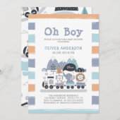 かわいい動物のトレーニング旅行ボーイズ赤ちゃんシャワー 招待状 (正面/裏面)