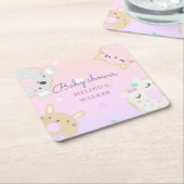 かわいい動物のドーナツmonogram baby shower スクエアペーパーコースター (アングル)