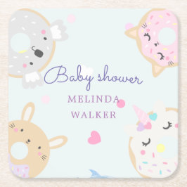 かわいい動物のドーナツmonogram baby shower スクエアペーパーコースター