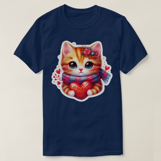 かわいい動物のハート付き猫バレンタインデーTシャツ Tシャツ (デザイン正面)