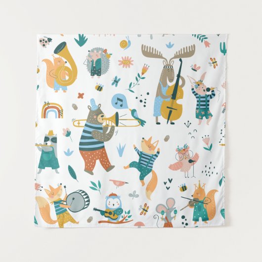 かわいい動物のバンド タペストリー (正面)