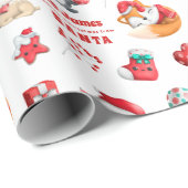 かわいい動物のパターン子の名前をサンタから ラッピングペーパー (ロールコーナー)