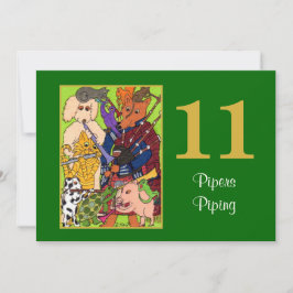 かわいい動物のパーソナライズな休日を配管している11人のパイパー シーズンカード