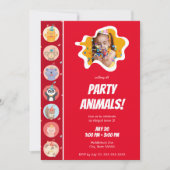 かわいい動物のパーティー帽子と写真ハッピーバースデー 招待状 (正面)