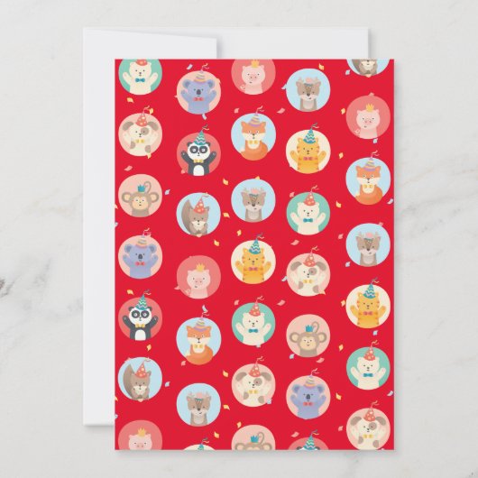 かわいい動物のパーティー帽子と写真ハッピーバースデー 招待状 (裏面)