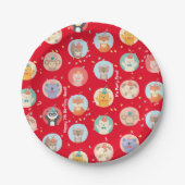 かわいい動物のパーティー帽子の子供の赤いハッピーバースデー ペーパープレート (正面)