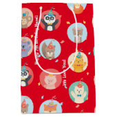 かわいい動物のパーティー帽子の子供の赤いハッピーバースデー ミディアムペーパーバッグ (正面)