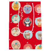 かわいい動物のパーティー帽子の子供の赤いハッピーバースデー ミディアムペーパーバッグ (裏面)