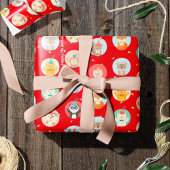 かわいい動物のパーティー帽子の子供の赤いハッピーバースデー ラッピングペーパー