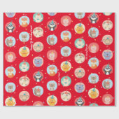 かわいい動物のパーティー帽子の子供の赤いハッピーバースデー ラッピングペーパー (フラット)