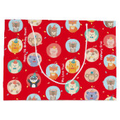 かわいい動物のパーティー帽子の子供の赤いハッピーバースデー ラージペーパーバッグ (裏面)