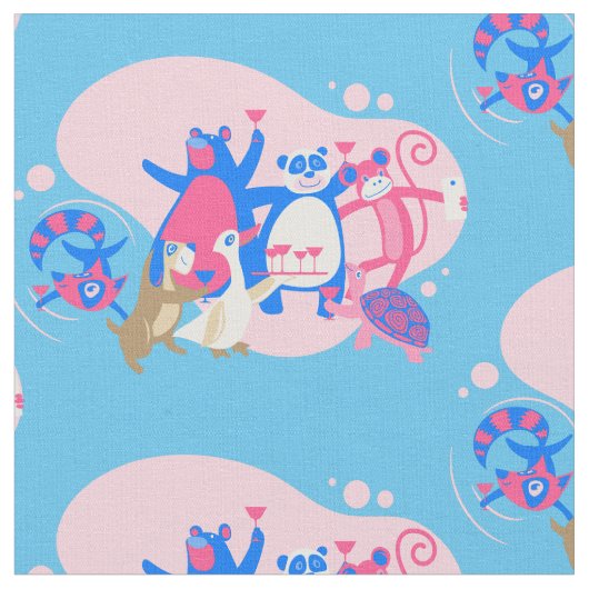 かわいい動物のパーティー自撮おもしろい影 ファブリック (クローズアップ)