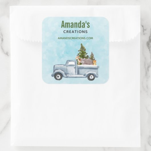 かわいい動物のビジネスとクリスマストラック スクエアシール (バッグ)