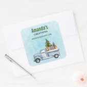 かわいい動物のビジネスとクリスマストラック スクエアシール (封筒)