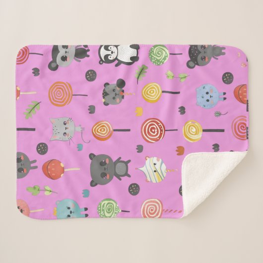 かわいい動物のピンクの継ぎ目のない模様 シェルパブランケット (正面(横))