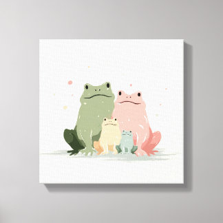 かわいい動物のファミリー ~おしゃれなカエルのイラスト~ キャンバスプリント