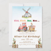 かわいい動物のファーム誕生日パーティー 招待状 (正面)