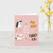 かわいい動物のフェイスマスクの「お見舞い」カード カード (黄色い花)