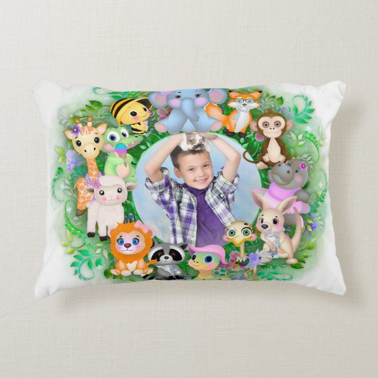 かわいい動物のフォトフレーム アクセントクッション (正面)