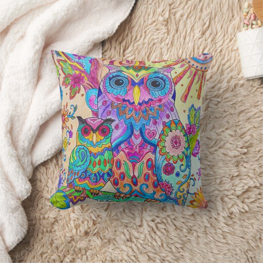 かわいい動物のフクロウの漫画の鳥 クッション (ブランケット)