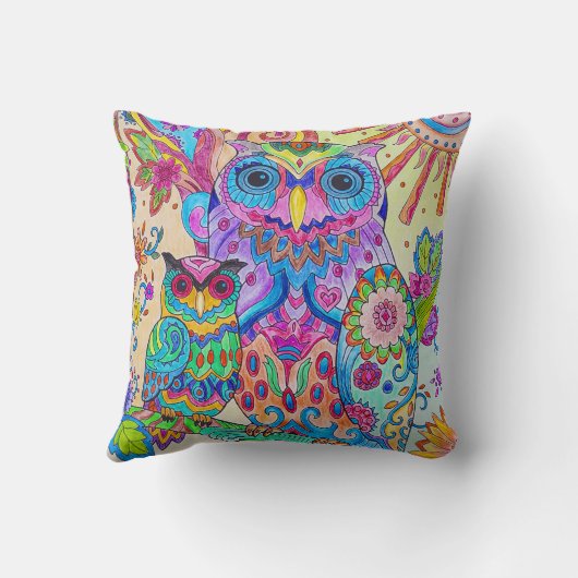 かわいい動物のフクロウの漫画の鳥 クッション (裏面)