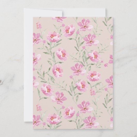 かわいい動物のフローラピーチピンクの女の子の赤ちゃんシャワー 招待状 (裏面)