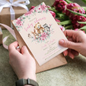 かわいい動物のフローラピーチピンクの女の子の赤ちゃんシャワー 招待状