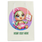 かわいい動物のベビーガールのカスタマイズ可能なカメ ミディアムペーパーバッグ (正面)