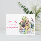 かわいい動物のベビーシャワー招待状 |ピンク |水平 招待状 (スタンド正面)