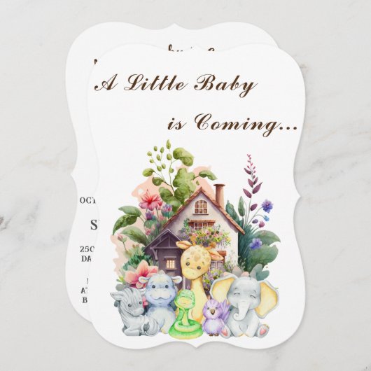 かわいい動物のベビーシャワー招待状 |ブラウン 招待状 (正面/裏面)