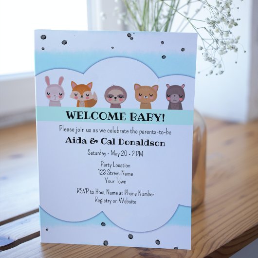 かわいい動物のベビーシャワー招待状 招待状
