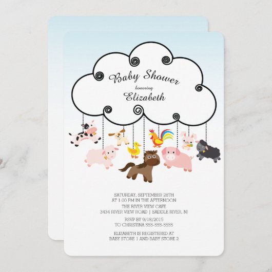 かわいい動物のベビーシャワー招待状 招待状 (正面/裏面)