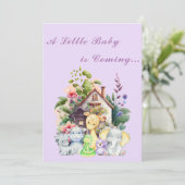 かわいい動物のベビーシャワー招待状 |紫 招待状 (スタンド正面)