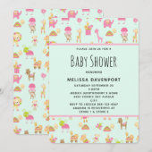 かわいい動物のベビーシャワー 招待状 (正面/裏面)