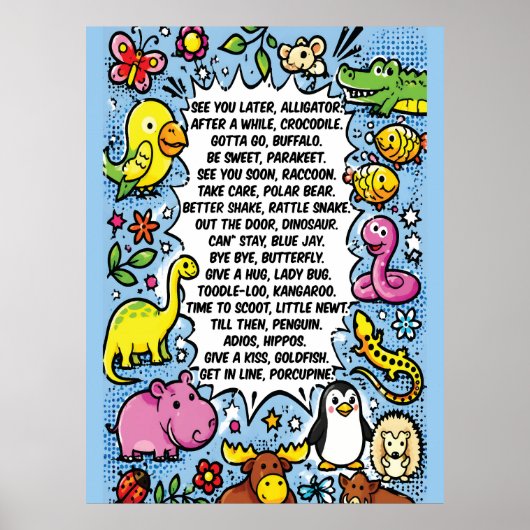 かわいい動物のポスター「See You Later Alligator Rhyme Poster」 ポスター (正面)