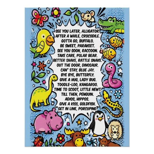 かわいい動物のポスター「See You Later Alligator Rhyme Poster」 ポスター (正面)