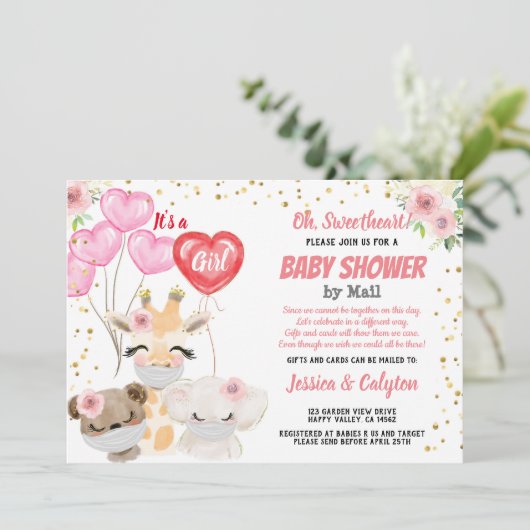 かわいい動物のマスクを郵送でシャワーを浴びる女の子 招待状 (スタンド正面)