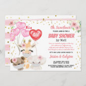 かわいい動物のマスクを郵送でシャワーを浴びる女の子 招待状 (正面/裏面)