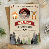 かわいい動物のランバージャック誕生日パーティーの招待状 招待状