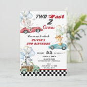 かわいい動物のレース車2nd誕生日2速 招待状 (スタンド正面)
