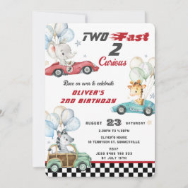 かわいい動物のレース車2nd誕生日2速 招待状