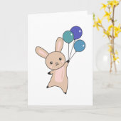 かわいい動物の上にバニーフライ子供へバルーン カード (黄色い花)