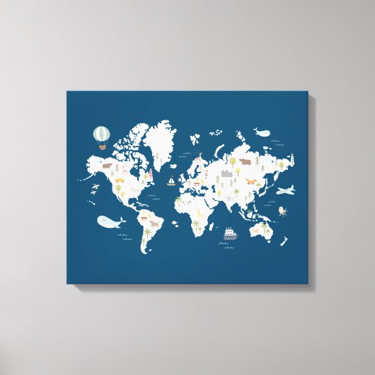 かわいい動物の世界地図 キャンバスプリント (正面)
